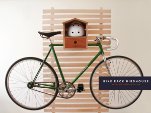 Photo of a bike racked up in the Bike Rack Birdhouse